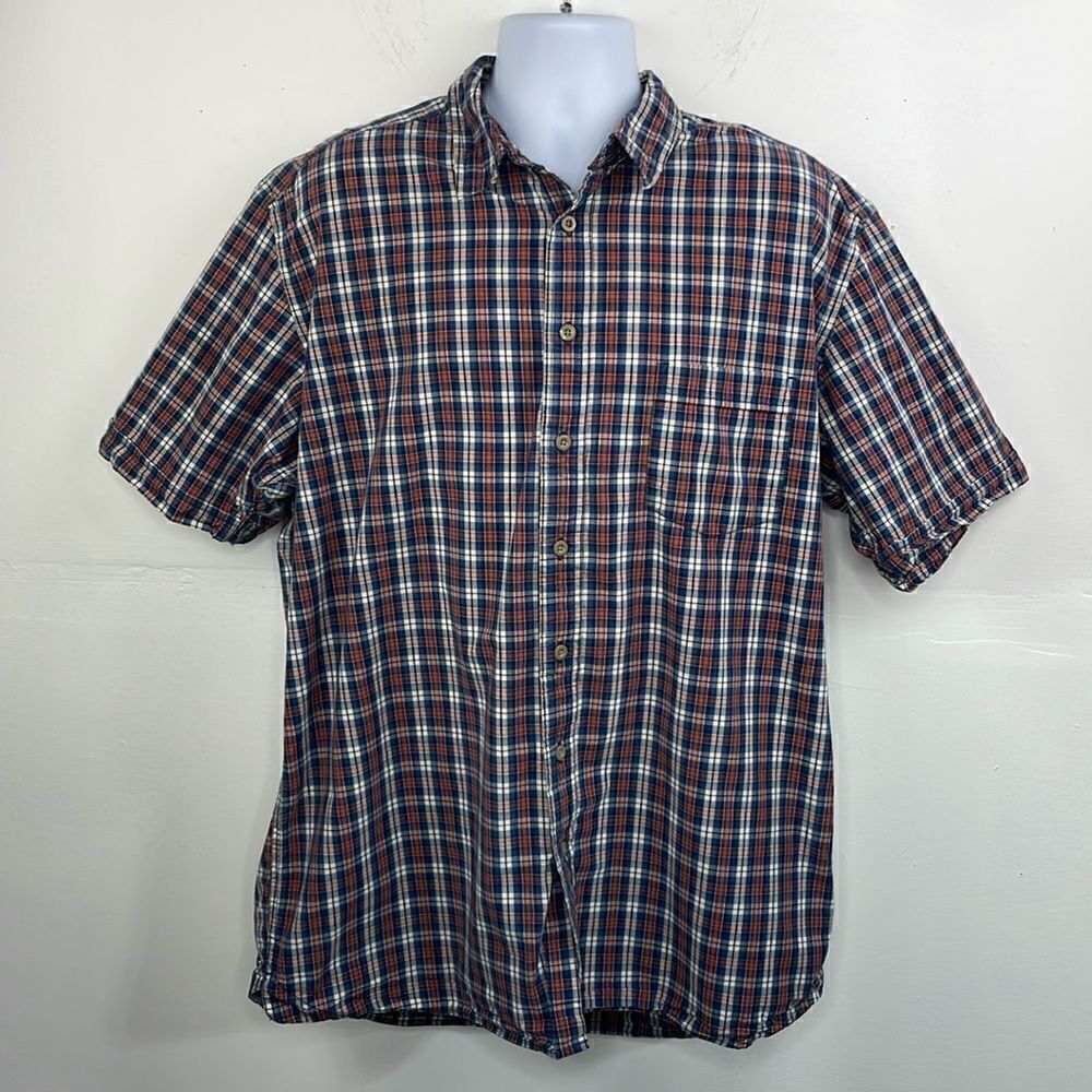 Eddie Bauer Men’s Pony Plaid Short sleeve Button Down Red and Navy Tall XL